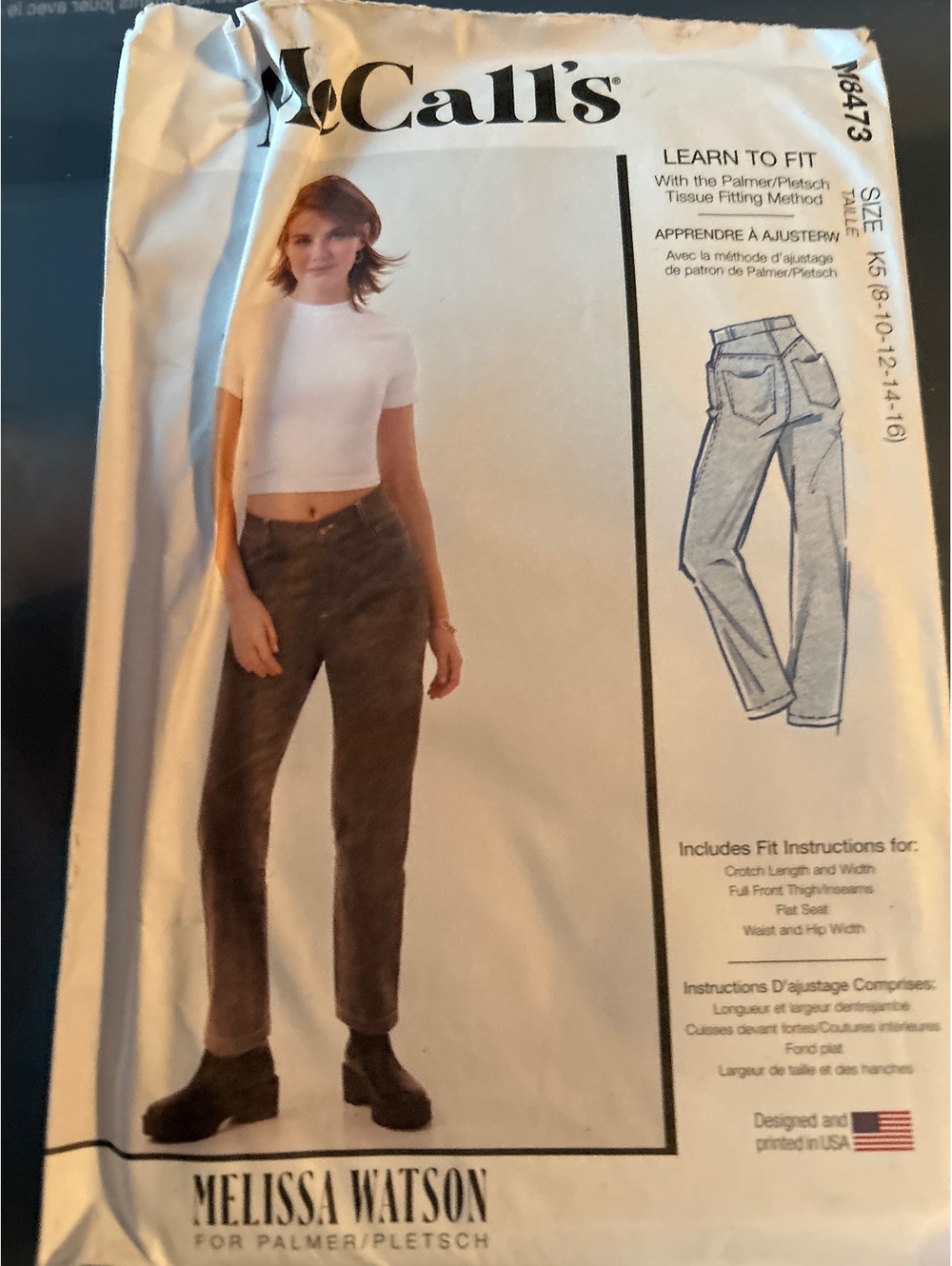 McCall's Melissa Watson Learn to Fit Palmer/Pletsch Sewing Pattern M8473 Size K5